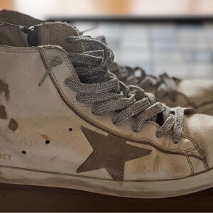 GGDB Golden Goose Francy white high tops w/taupe star & silver laces